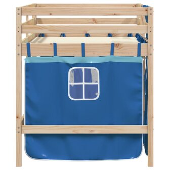 Kinderhoogslaper met gordijnen 90x200 cm grenenhout blauw 5