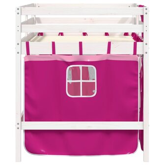 Kinderhoogslaper met gordijnen 90x200 cm grenenhout roze 5