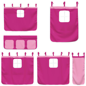 Kinderhoogslaper met gordijnen 90x200 cm grenenhout roze 8