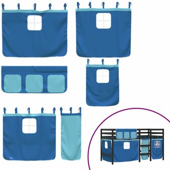 Kinderhoogslaper met gordijnen 90x200 cm grenenhout blauw 7