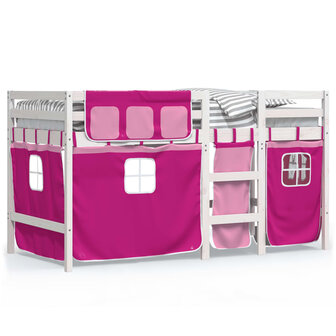 Kinderhoogslaper met gordijnen 90x190 cm grenenhout roze 2