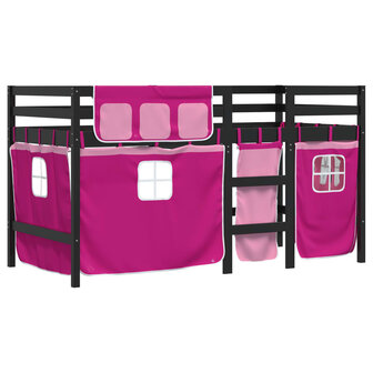 Kinderhoogslaper met gordijnen 90x190 cm grenenhout roze 3