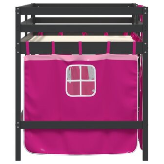 Kinderhoogslaper met gordijnen 90x190 cm grenenhout roze 5