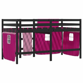 Kinderhoogslaper met gordijnen 90x190 cm grenenhout roze 6
