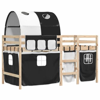 Kinderhoogslaper met tunnel 90x200 cm grenenhout wit en zwart 3