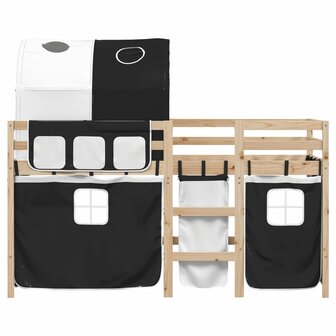 Kinderhoogslaper met tunnel 90x200 cm grenenhout wit en zwart 4