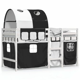 Kinderhoogslaper met tunnel 90x200 cm grenenhout wit en zwart 2