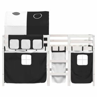 Kinderhoogslaper met tunnel 90x200 cm grenenhout wit en zwart 4