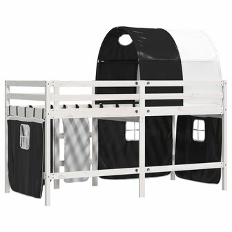 Kinderhoogslaper met tunnel 90x200 cm grenenhout wit en zwart 6