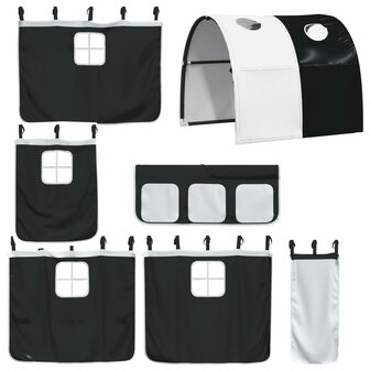 Kinderhoogslaper met tunnel 90x200 cm grenenhout wit en zwart 8