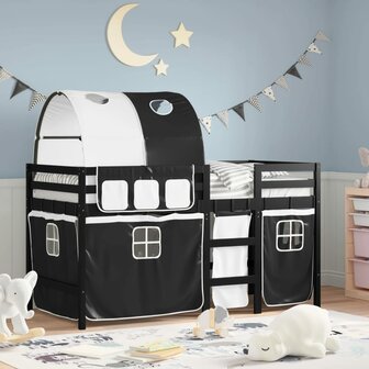 Kinderhoogslaper met tunnel 90x200 cm grenenhout wit en zwart 1