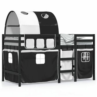 Kinderhoogslaper met tunnel 90x200 cm grenenhout wit en zwart 2