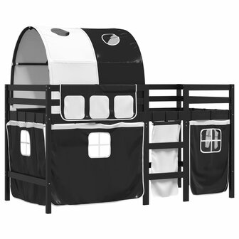 Kinderhoogslaper met tunnel 90x200 cm grenenhout wit en zwart 3