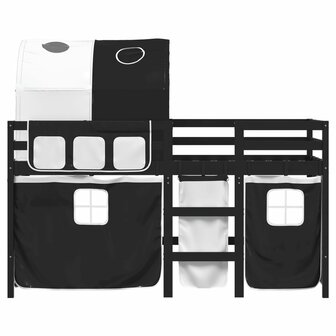 Kinderhoogslaper met tunnel 90x200 cm grenenhout wit en zwart 4