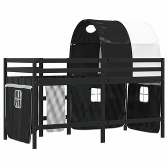Kinderhoogslaper met tunnel 90x200 cm grenenhout wit en zwart 6
