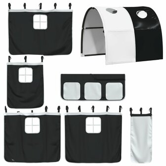 Kinderhoogslaper met tunnel 90x200 cm grenenhout wit en zwart 8