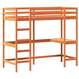 Hoogslaper met bureau massief grenenhout wasbruin 80x200 cm 3