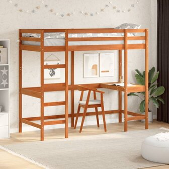 Hoogslaper met bureau massief grenenhout wasbruin 75x190 cm 1