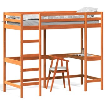 Hoogslaper met bureau massief grenenhout wasbruin 75x190 cm 2