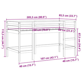 Kinderhoogslaper met ladder 80x200 cm massief grenenhout bruin 9