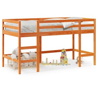 Kinderhoogslaper met ladder 90x200 cm massief grenenhout bruin 2