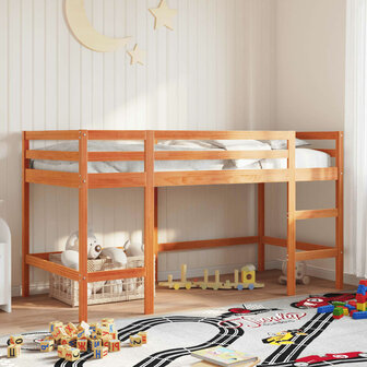 Kinderhoogslaper met ladder 90x190 cm massief grenenhout bruin 1