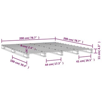 Palletbed massief grenenhout grijs 200x200 cm 8