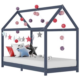 Kinderbedframe massief grenenhout grijs 90x200 cm 1