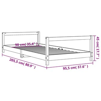 Kinderbedframe 90x200 cm massief grenenhout zwart 9