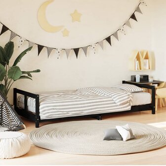 Kinderbedframe 80x200 cm massief grenenhout zwart 1