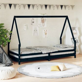 Kinderbedframe 80x200 cm massief grenenhout zwart 1