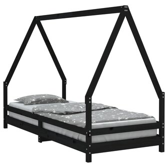 Kinderbedframe 80x200 cm massief grenenhout zwart 2