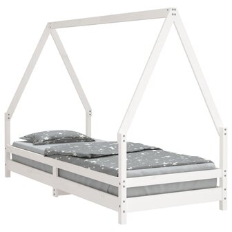 Kinderbedframe 90x200 cm massief grenenhout wit 2