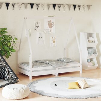 Kinderbedframe 70x140 cm massief grenenhout wit  1