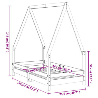 Kinderbedframe 70x140 cm massief grenenhout wit  9