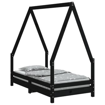 Kinderbedframe 70x140 cm massief grenenhout zwart 2