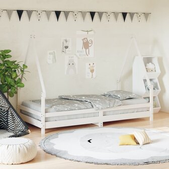 Kinderbedframe 90x190 cm massief grenenhout wit 1