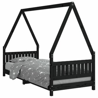 Kinderbedframe 80x200 cm massief grenenhout zwart 2