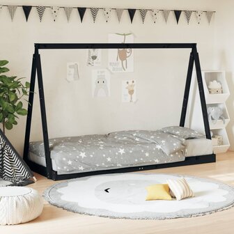 Kinderbedframe 80x200 cm massief grenenhout zwart 1