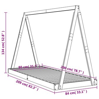 Kinderbedframe 80x200 cm massief grenenhout zwart 9
