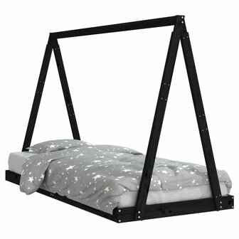 Kinderbedframe 90x200 cm massief grenenhout zwart 2