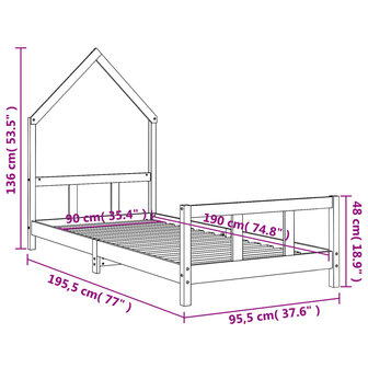 Kinderbedframe 90x190 cm massief grenenhout wit 9