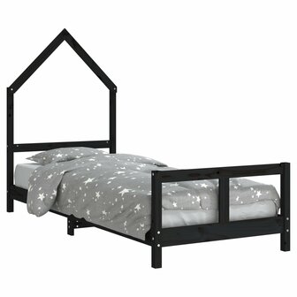 Kinderbedframe 80x200 cm massief grenenhout zwart 2