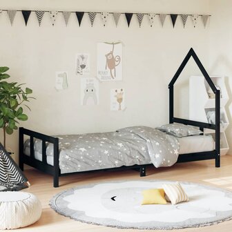 Kinderbedframe 90x200 cm massief grenenhout zwart 1