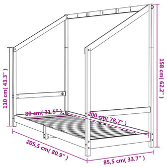 Kinderbedframe 80x200 cm massief grenenhout zwart 9