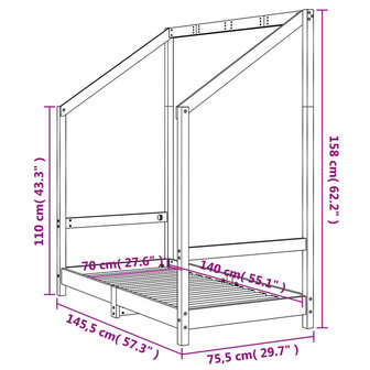 Kinderbedframe 70x140 cm massief grenenhout wit 9