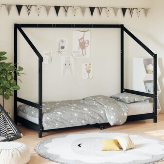 Kinderbedframe 90x190 cm massief grenenhout zwart 1