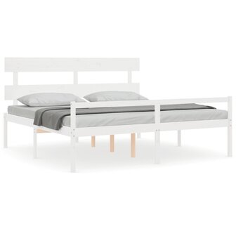 Seniorenbed met hoofdbord massief hout wit 2