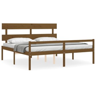Seniorenbed met hoofdbord massief hout honingbruin 200x200 cm 2