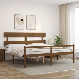 Seniorenbed met hoofdbord massief hout honingbruin 200x200 cm 3